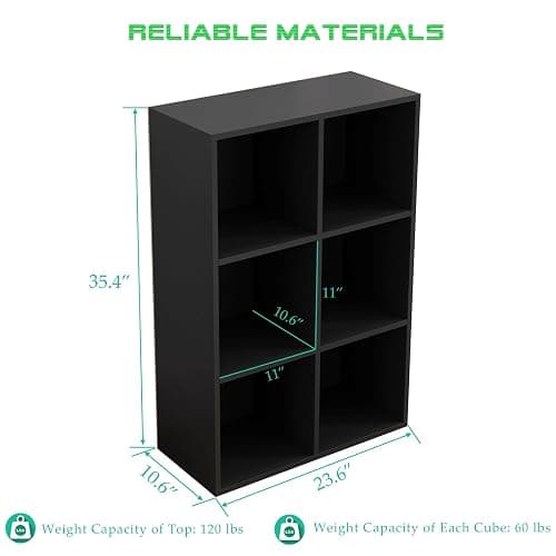 OSCHF 6-Cube Storage Shelf Bookcase - Wooden 3-Tier Floor Standing Open Bookshelf for Home and Office, Display Cabinet, Black thumbnail 3