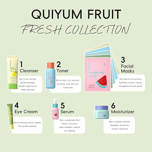 QUIYUM Fruit Skin Care Sets, Routine Skincare with Facial Mask, Beauty Skincare for Women, Facial Care, Hydration, Moisturizing, Oil Control, Glow Up, Teen Girl Gifts Trendy Stuff, Spa-Like at Home thumbnail 2