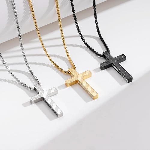 Lydow Easter Basket Stuffers - Cross Necklace for Men Boys, 316L Stainless Steel Chain Pendant Bible Verse Religious Christian Christmas Jewelry Gifts 22+2 Inches thumbnail 5