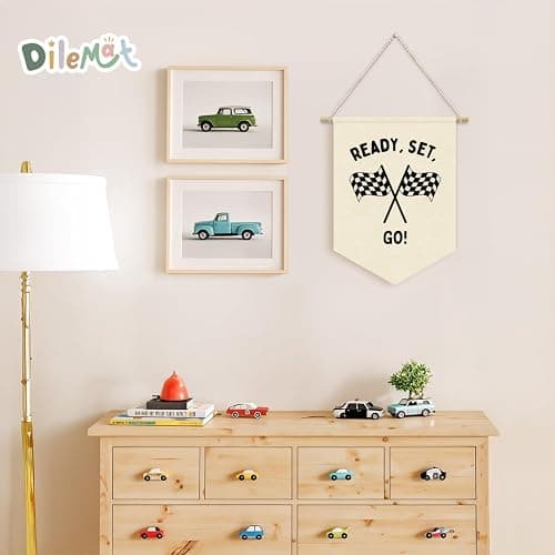 Dilemat Race Car Room Decor for Boys Pennant Banner,Car Room Decor | Ready Set Go Racing Flags Banner Wall Hanging Decor for Car Bedroom,Boys Room,Playroom,Nursery,Birthday Party Decorations thumbnail 2