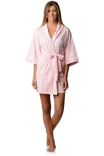 Casual Nights Women's Lounge Jersey Cotton Kimono Short Robe - Image 1