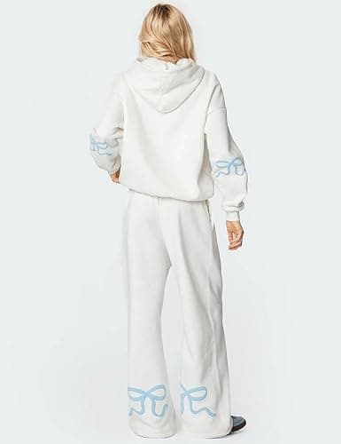 SHBECYDE Two Piece Outfits Bow Graphic Print Hoodie Sweatpants Set Oversized Sweatshirt and High Waist Sweatpants Tracksuit thumbnail 3