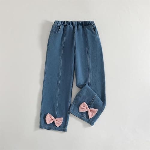 Axumity Kid Girl 2pcs Clothes Spring Summer Outfits Cute Sweet Bowknot Long Sleeve Bowknot Top + Denim Pants Set thumbnail 6