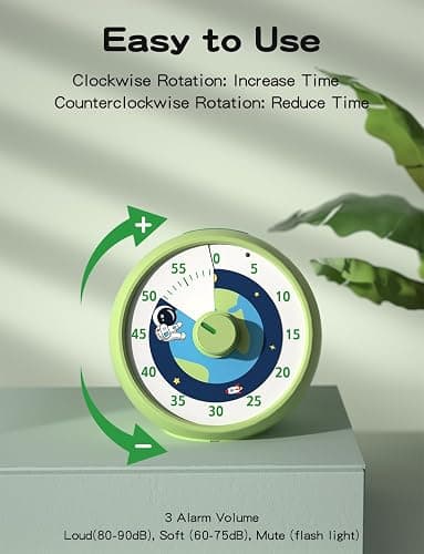 Visual Timer for Kids, 60-Minute Countdown for Classroom Office Kitchen, Desk Timer Kids Time Management Tools with Silent Operation, Pomodoro Time Rainbow Pattern (Planet Green) thumbnail 4