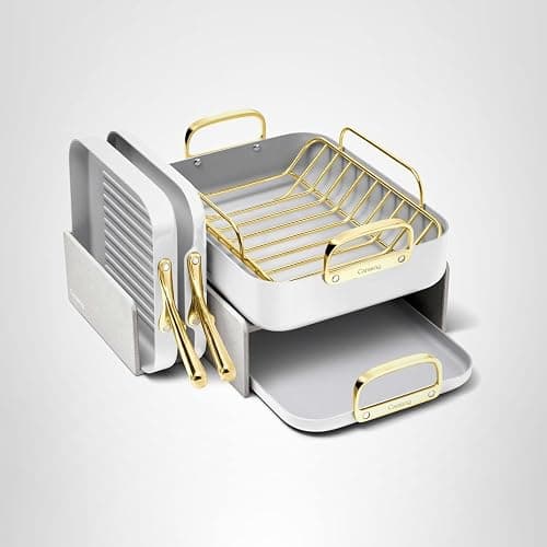 Caraway Square Cookware Set - Square Pans Set - Perfect for Griddling, Toasting, Searing, Roasting, and More - Non-Stick Ceramic Coated Pans - Non Toxic, PTFE & PFOA Free - White thumbnail 8