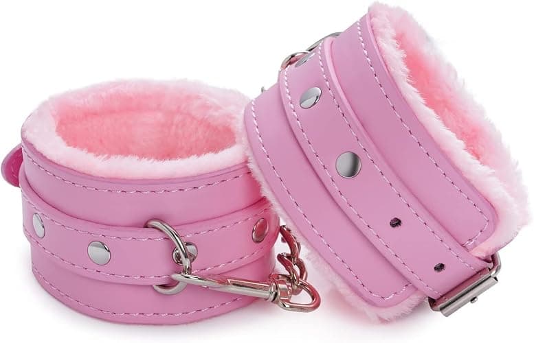 New Pink PU Leather Cuffs Soft Furry Wrist Sex Hand Cuff Bracelets Handcuffs for Grownups Bedroom Set for Adults Hand Cuffs for Women Couples Bondage Restraints Set Sweater Yoga B042 thumbnail 2
