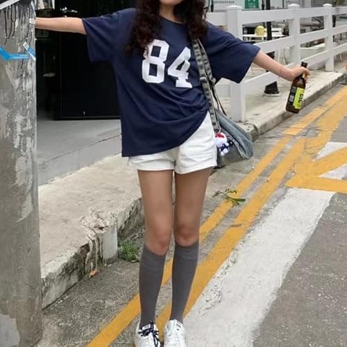 One Shoulder Oversized Tshirts Short Sleeve Y2k Baby Tees Summer Crop Top Jersey Off Shouder Graphic Tee Women - One Size - Blue thumbnail 2