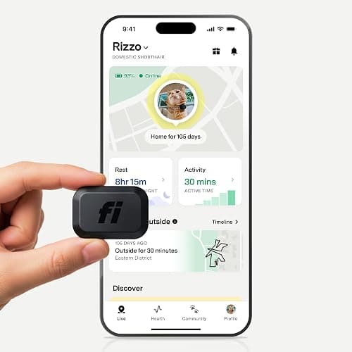 Fi Mini GPS Tracker for Cats — Lightweight Collar Attachment, Virtual Fences, Escape Alerts, Step & Health Tracking, Waterproof Cat Tracker — 6-Month Membership Included - Image 1