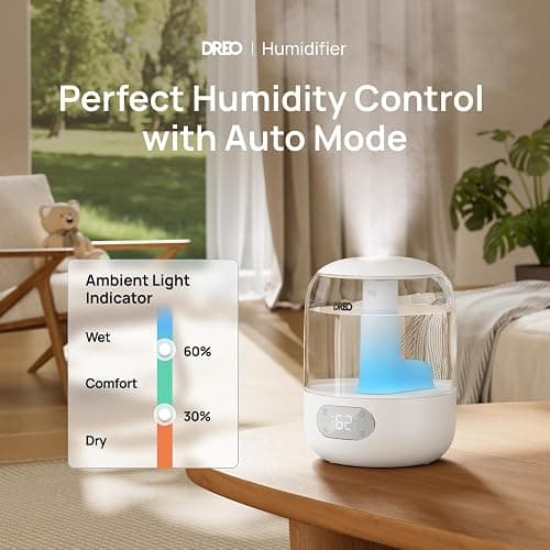 DREO 3L Humidifiers for Bedroom, 30H Runtime, 26 dB Quiet, New Edition | Easy to Refill & Clean, Precise Humidity Control, Night light, Cool Mist Air Humidifier for Large Room, Baby Nursery thumbnail 2