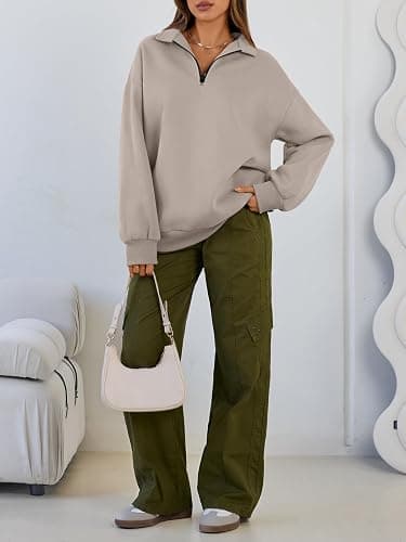Trendy Queen Womens Oversized Sweatshirts Fall Sweaters Fashion Hoodies Half Zip Pullover Long Sleeve Shirts Clothes thumbnail 6