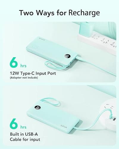 VRURC Portable Charger for iPhone, Compact Travel Power Bank 10000mAh, USB C Battery Pack 4 Outputs 3 Inputs, Slim Phone Charger with Cables for iPhone 17 16 15 14 13,Samsung Galaxy-Green(1 Pack) thumbnail 6