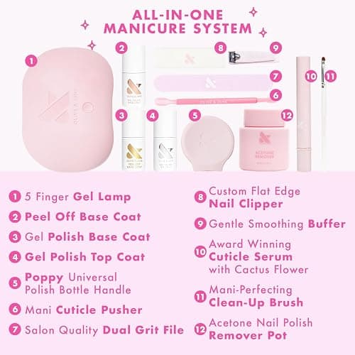 Olive & June Gel Mani System Set | Includes Nail Tools, Peel-Off & Gel Base Coats, Top Coat, LED Lamp, Cuticle Serum & The Poppy | Easy At-Home Mani Kit | 15-Free, Vegan, Cruelty-Free thumbnail 3