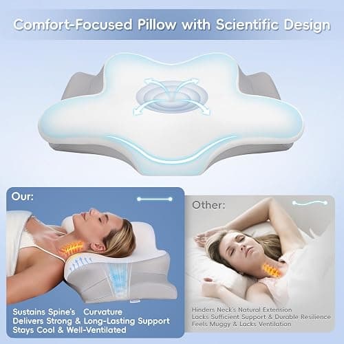 PAYHUIN Cervical Neck Pillow, Memory Foam Pillows for Neck and Shoulder Pain Relief, 2 Heights Ergonomic Pillow with Breathable Ice Silk Cover, Neck Support Pillow for Side Sleepers White thumbnail 3
