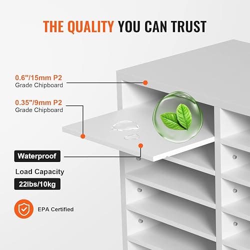 VEVOR Literature Organizers, 12 Compartments Office Mailbox with Adjustable Shelves, Wood Literature Sorter 20.4x12x16.1 inches for Office, Home, Classroom, Mailrooms Organization, EPA Certified White thumbnail 5