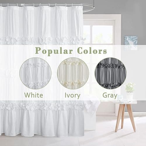 Homechoice Decor Victorian Ruffle Shower Curtain, 72" W x 72" H, White | Vintage Handcrafted Bow Tie Bath Curtain for Master Bathroom, Ruched Microfiber Bathroom Curtain with 12 Buttonholes (LQ-10) thumbnail 7