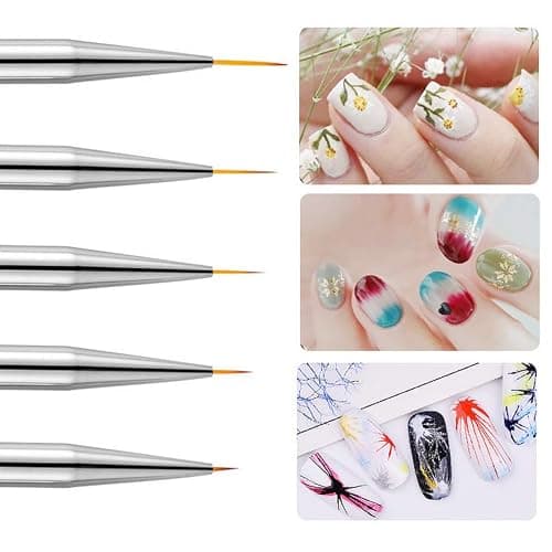 Nail Art Brushes Set, 5 Pcs Double End Nail Art Brushes Kit Professional Manicure Tools Kit with Painting Dotting Line Pen for Nail Art Design (Purple, White, Black, Blue, Pink) thumbnail 5
