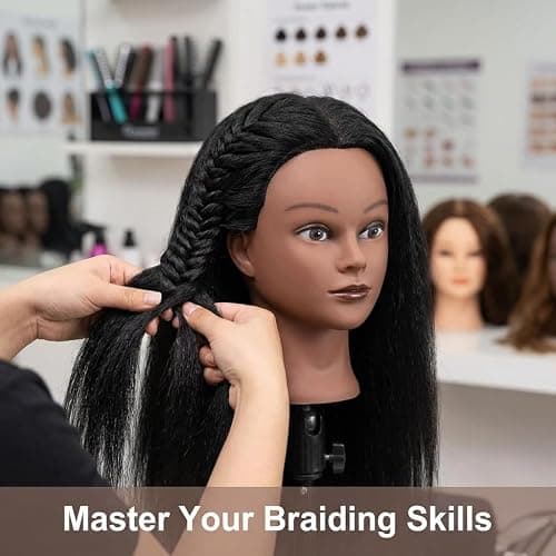 16 Inch 100% Real Hair Mannequin Head Training Head Manikin Cosmetology Doll Head for Hairdresser Practice Braiding Hair Styling with Clamp stand (16 -Inch) thumbnail 3