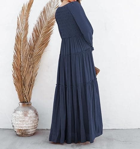 R.Vivimos Maxi Dress for Women Long Sleeve V Neck Empire Waist Layered Ruffle Boho Casual Flowy Long Dresses thumbnail 3