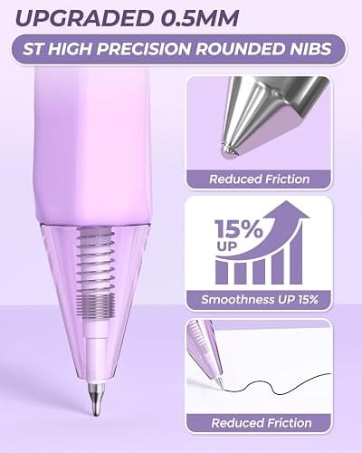 Nicpro 22PCS Pastel Gel Ink Pen Set, Cute Retractable Aesthetic Pen and Pencil, 13 Black Ink Pens with 2 Highlighter, 2 Mechanical Pencil 0.5 0.7mm, Smooth Writing Pens for School, Office(Purple) thumbnail 5