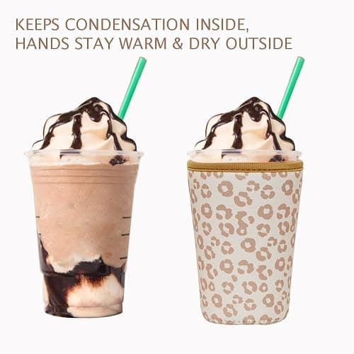 Reusable Insulated Neoprene Iced Coffee Cup Sleeve, Durable Drink Sleeve for Cold Beverages, Beverage Holder for Iced Coffee, Leopard Grace thumbnail 6