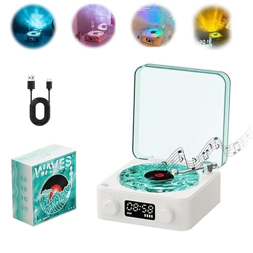 Waves Bluetooth Speaker, Portable CD/Vinyl Player, Vintage Style with Ambient Lights - White - Image 1
