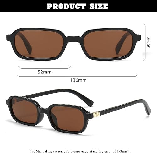 ADE WU Rectangle Sunglasses for Women Vintage Trendy 90s Tiny Rectangular Sun Glasses - Black/Brown - 54 Millimeters thumbnail 6
