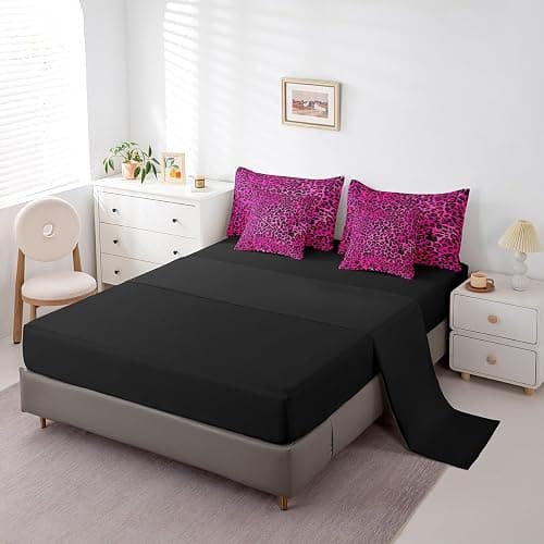 jejeloiu Kids Hot Pink Leopard 7 Piece Bedding Set Full Size Animal Print Comforter Set with Sheets for Boys Girls Teens Cheetah Bed in a Bag Breathable Soft Microfiber Women Men Safari Bedroom Decor thumbnail 4