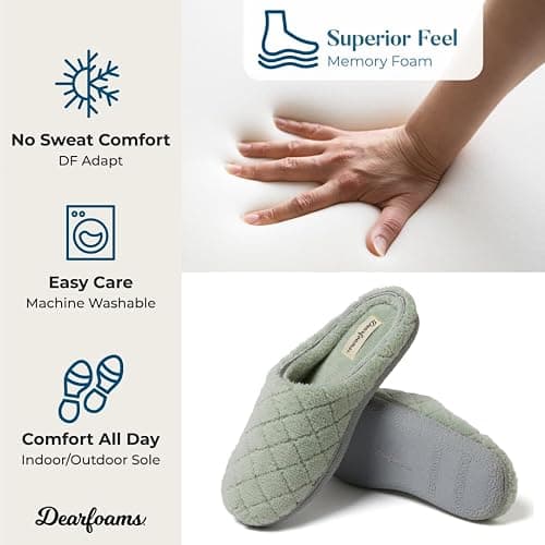 Dearfoams Women's Memory Foam Indoor House Slippers Leslie Terry Clog House Shoes with Wide Widths thumbnail 4