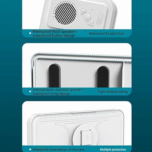 2026New Waterproof Phone Holder with Speaker, Shower Phone Holder Waterproof - Built-In Smart Bluetooth Speaker,Fog-Resistant Bathroom Wall Phone Mount for Any Phones Secure Attachment Surface (White) thumbnail 8