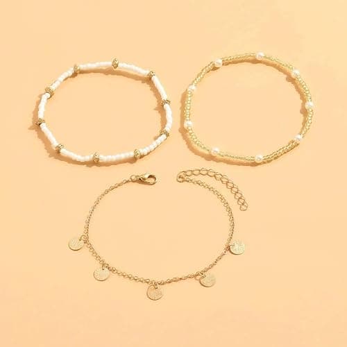 Qceasiy Shell Ankle Bracelet Set for Women, Gold Plated Boho Bead Adjustable Anklet, Hawaiian Beach Seashell Pearl Heart Starfish Conch Foot Jewelry Gifts thumbnail 6