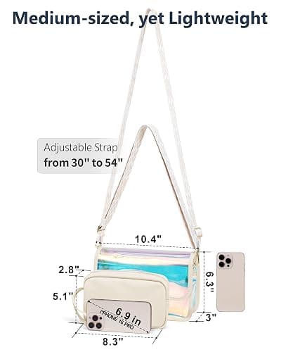 PACKISM Iridescent Clear Concert Bag - Holographic Clear Bag for Stadium Events with Inner PU Leather Privacy Pouch thumbnail 3