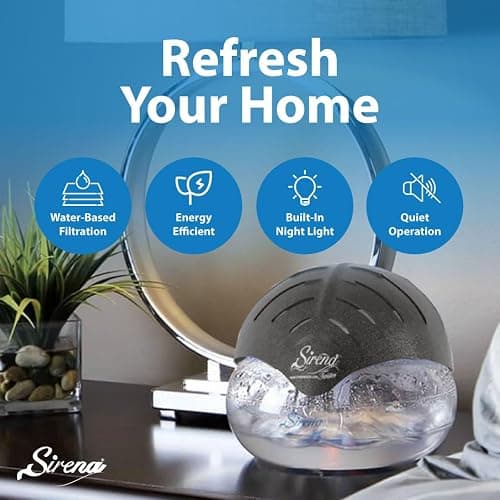 Sirena Twister Air Purifier (Black) - Water Filter Air Washer For Home and Office - Essential Oil Aroma Diffuser With LED Night light - Small Air Cleaner For Smoke and Pets thumbnail 3