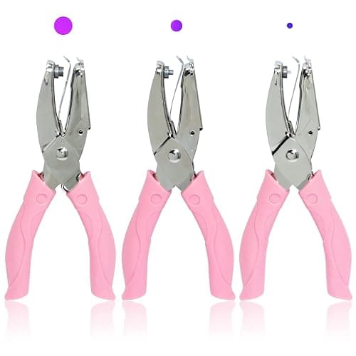 CheeMuii 3 Pieces Metal Handheld Paper Punch Single-Hole Tag Punch Set with Plastic Handle for Circle Holes for DIY Craft Tag - Image 1