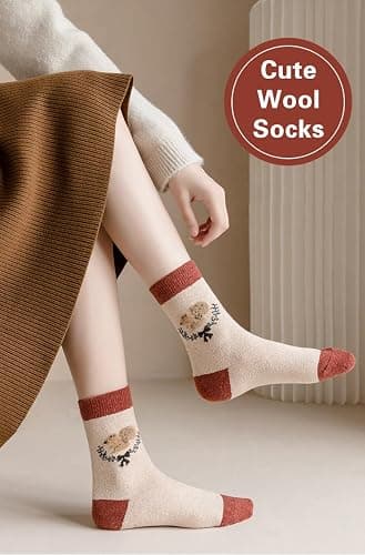 MarJunSep Wool Fall Boot Socks Women Teen Girls Thick Knit Vintage Cute Floral Cottage Core Boho Winter Warm Crew Socks thumbnail 2