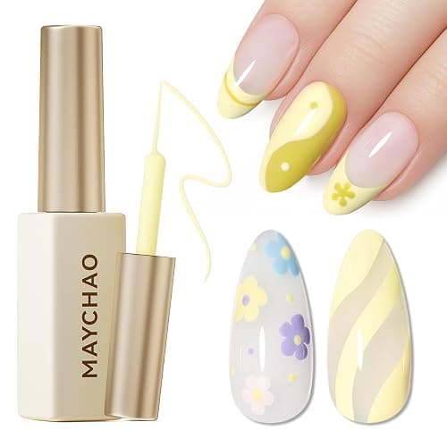 MAYCHAO Yellow Gel Nail Polish Art Liner 8ml Butter Yellow Build in Thin Brush for Swirl/Euphoria French Tips Manicure Painting DIY at Home - Image 1