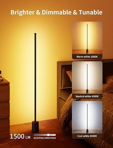 Ailofy Corner Floor Lamp, 1500lm RGBW Corner Lamp Work with Alexa & Google Assistant, 16 Million DIY Colors, Sync with Music, App Control, Modern LED Floor Lamp for Living Room & Bedroom, Black thumbnail 3