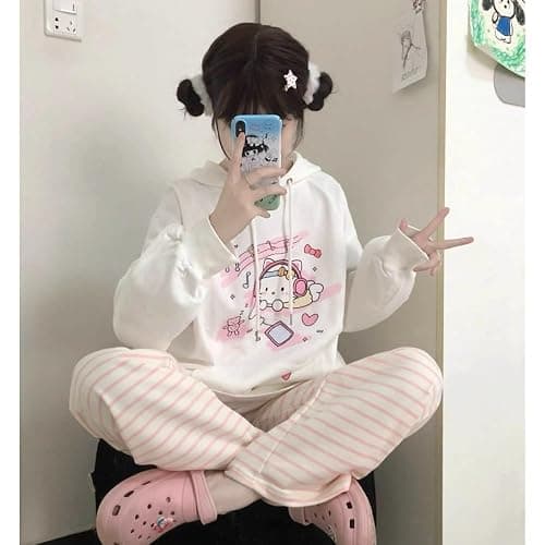 Xojbzoo Y2K Kawaii Pink Striped Casual Straight Leg Pants for Women Fashionable Loose Wide Leg Sports Pants thumbnail 7