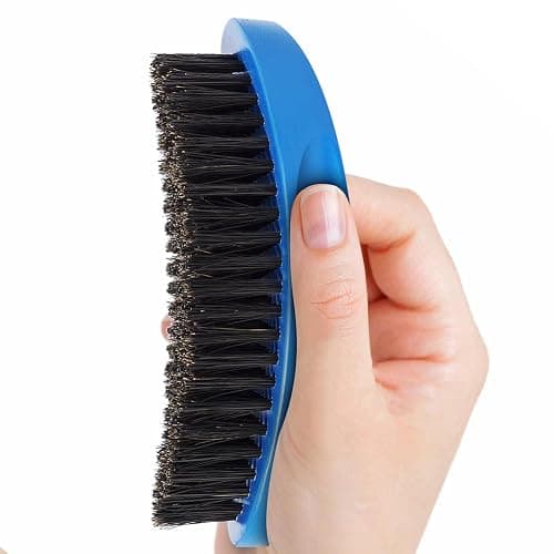Medium Palm Wave Brush with Pure Black Boar Bristles - For Men's 360 Waves on Thin and Normal Hair (Blue) - Image 1