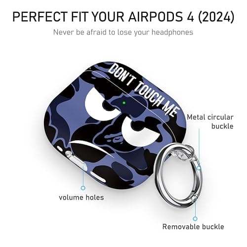 Youtec for Apple Airpods 4th Generation Case Covers(2024),Don't Touch Me for Airpods 4 Cover with Keychain/Lanyard Soft Cute Shockproof Cover for Women Men Compatible AirPod 4 Case,Blue thumbnail 5