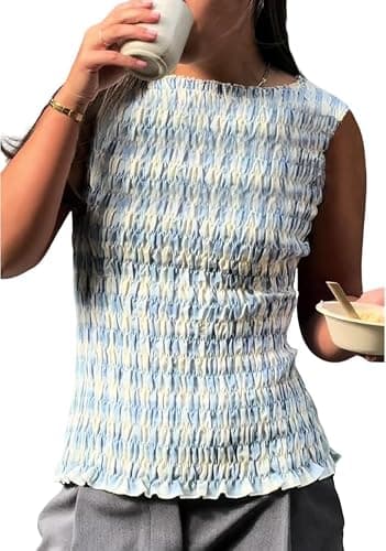 Shirred Tank Top Women Smocked Ruffle Frill Sleeveless Y2k Halter Peplum Top Ruffled Going Out Tops Streetwear - Image 1