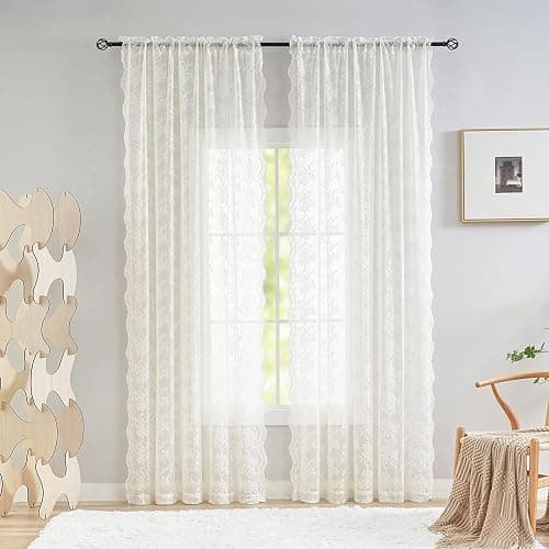YJ YANJUN Vintage Lace Curtains 72 Inches Long- Antique Flowers Ivory Sheer Curtain Panels for Living Room Bedroom French Door, Light Filtering Drapes, 2 Panels 52W x 72L Cream thumbnail 3