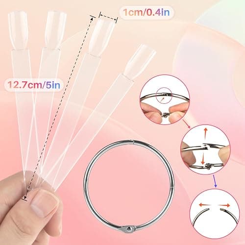 RAQEHO 200PCS Nail Swatch Sticks - Clear Nail Color Swatches with Ring Acrylic Fan Shape Nail Polish Sample Swatches Nail Practice Stick Gel Polish Display Stick for Technician Beginner Home Salon Use thumbnail 2