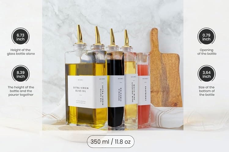 Molimoli Olive Oil Dispenser Bottle for Kitchen, Automatic Pourer, Glass Dispenser for Kitchen, Olive Oil Cruet, | Set of 4 - Gold thumbnail 4
