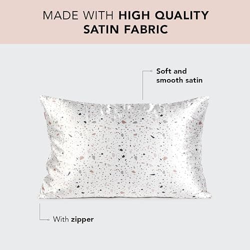 Kitsch Satin Pillowcase with Zipper for Hair & Skin, Softer Than Silk Pillow Cases Queen, Wrinkle-Free, Smooth and Cooling Satin Pillow Covers, Standard Size 19"x26", White Terrazzo thumbnail 3