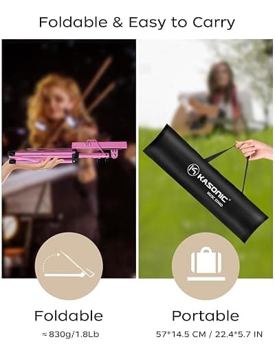 K KASONIC - Music Stand, 2 in 1 Dual-Use Folding Sheet Music Stand & Desktop Book Stand, Portable, Lightweight with Music Sheet Clip Holder & Carrying Bag Suitable for Instrumental Performance (Pink) thumbnail 6