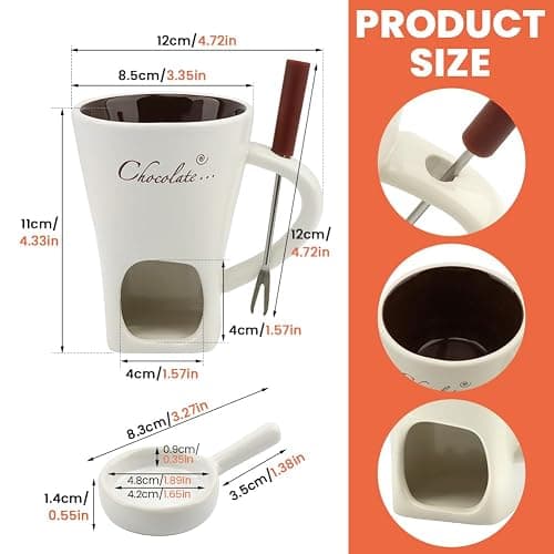 Fondue Pot Cup Set, Ceramic Chocolate Fondue Mug with Forks for Cheese | Mini Fondue Pot Chocolate Melting Cup Without Tealights for Marshmallows, Sweet for Date Night Party Wedding or Holiday Gift thumbnail 3