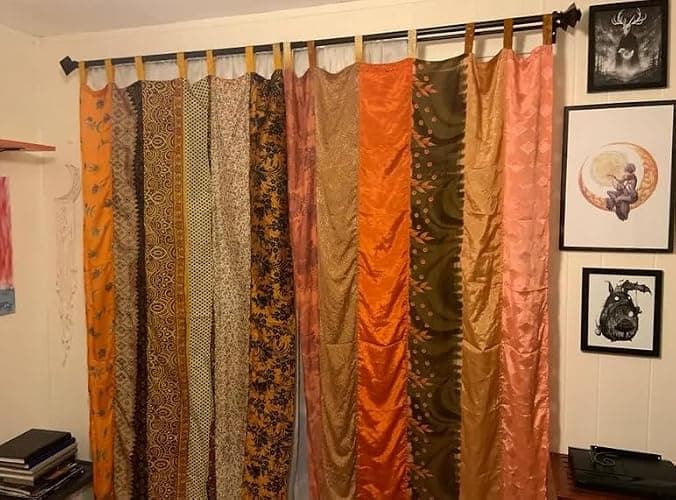 ZENAURA Hippie Colorful Curtains Light-Filtering – Boho Curtains, Bed Canopy Panel, Tapestry or Window Treatment Patchwork Beige Color (84 X 43 Inches) (Brown), 210 X 105 cms thumbnail 4