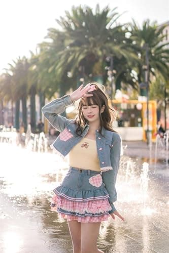 Preppy Lolita Kawaii Skirts Sweet Mini Women Cute Ball Gown Denim Skirt Y2K High Waist Lace Cake Skirts thumbnail 2