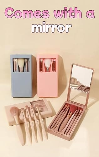 5-Piece Professional Makeup Brush Set with Mirror & Travel Case Hypoallergenic Vegan Bristles for Sensitive Skin Luxury Gift-Ready Box, Portable Cosmetic Kit for Brides, Travel, On-the-Go Touchups (1) thumbnail 4