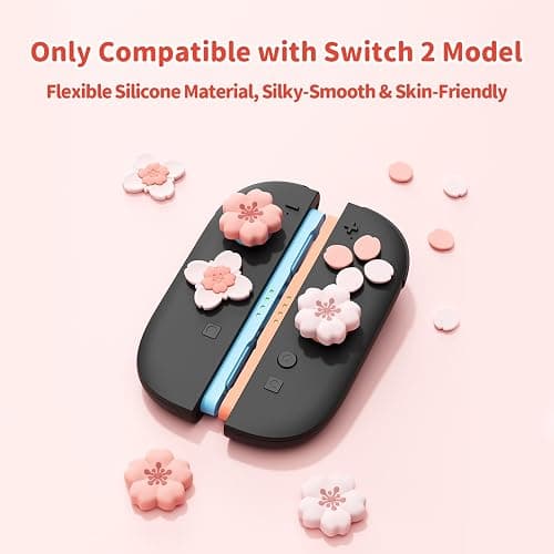GeekShare Sakura Cross D-Pad Button Caps Thumb Grip Caps Set Compatible with Switch 2, ABXY Key Buttons Sticker Cover Caps for Switch 2, Cherry Pink thumbnail 2